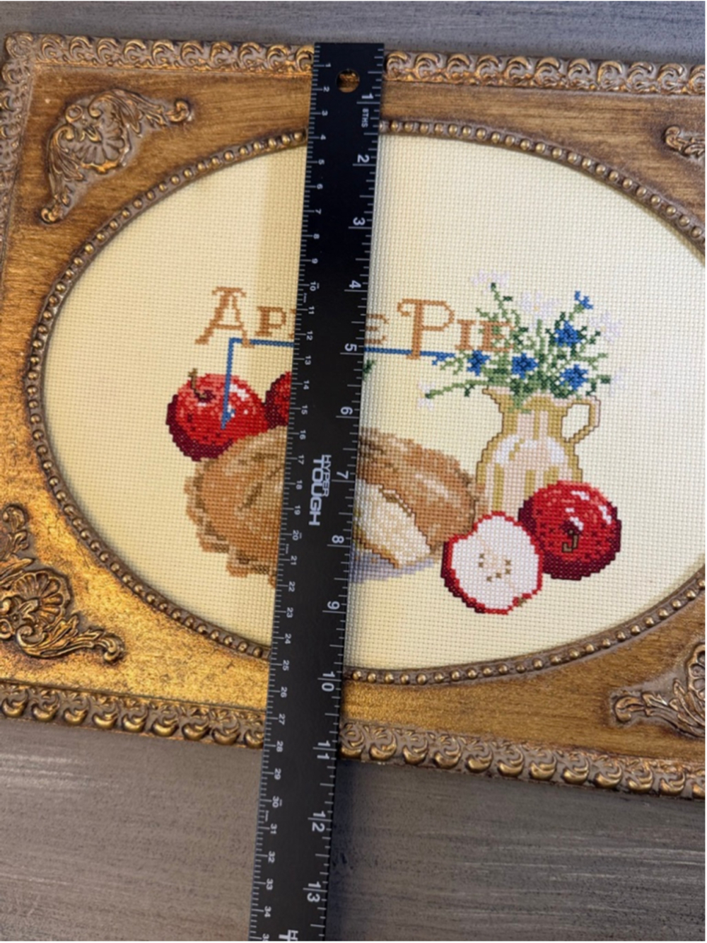 Vintage Cross Stitch Apples Pie Fruit Flowers Counted Embroidery Framed 11x14 - Picture 3 of 7